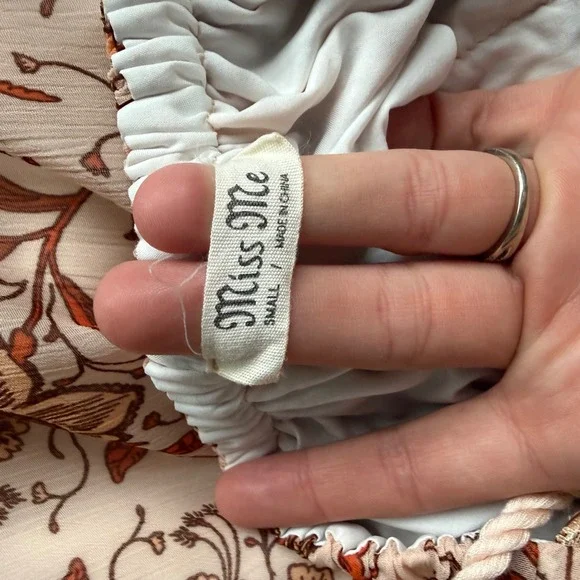 Y2K Miss Me Floral Boho Maxi Dress Small Halter Neck Beaded Lace Trim Cream Rust - Picture 3 of 5